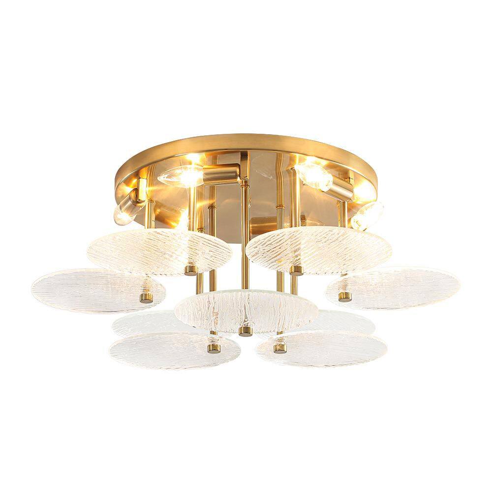 Vinto 6-Light 25-in W Gloss Brass Round Semi-Flush Mount Chandelier with Textured Glass Discs for Bedroom Living Room price history on PriceWatchPro