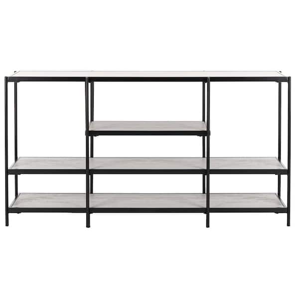 SAFAVIEH Petra 55 in. Beige/Black Wood Storage Console Table