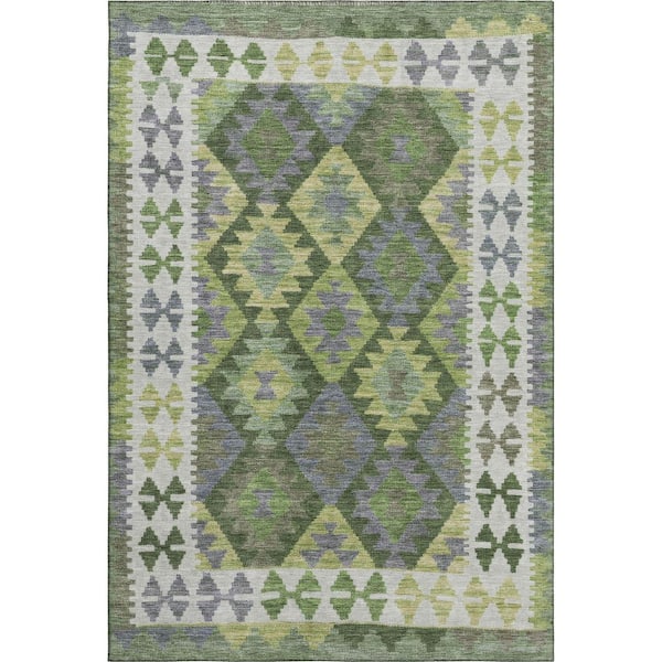 Mayfield Premium Machine Washable Abstract AMF1915 Olive 3 ft. x 4 ft. Area Rug