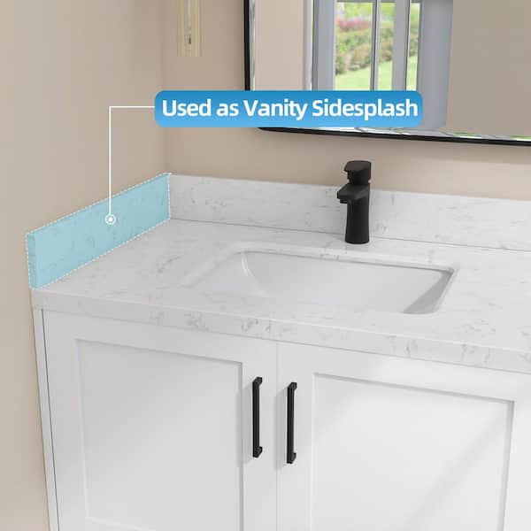 Cala 21.375 in. W Cultured Marble Vanity Sidesplash for Countertop Bathroom Sink Splash Guard in Carrara White