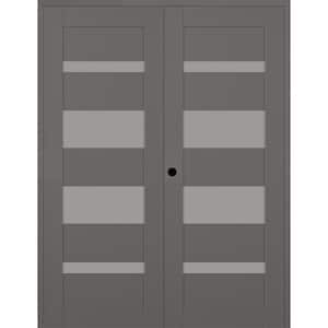 Mirella 72 in. x 96 in. Right Active 5-Lite Frosted Glass Gray Matte Composite Double Prehung Interior Door