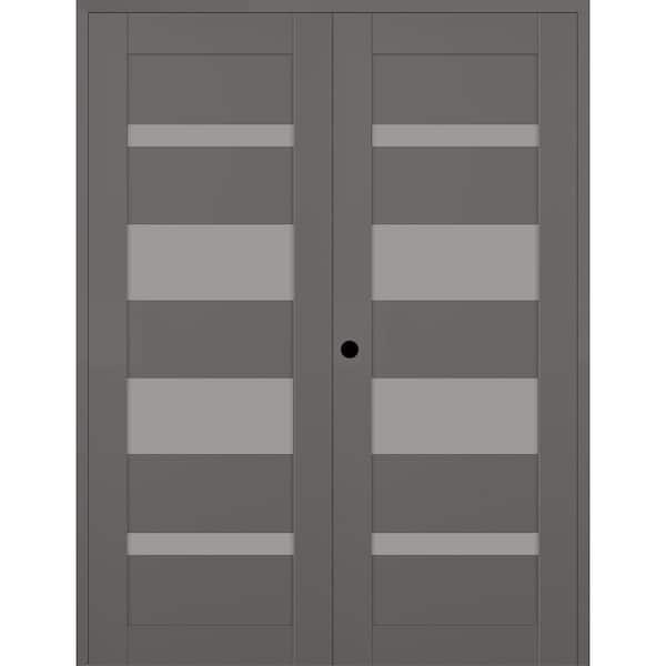 Belldinni Mirella 48 in. x 96 in. Right Active 5-Lite Frosted Glass Gray Matte Composite Double Prehung Interior Door