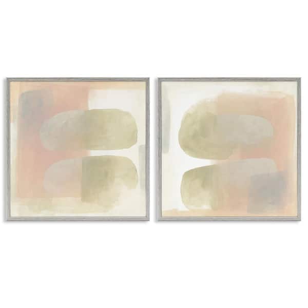 Stupell Industries Neutral Oblong Shapes Abstract by June Erica Vess 2 Pieces Gray Framed Abstract Giclee Art Print 24 in. x 24 in.