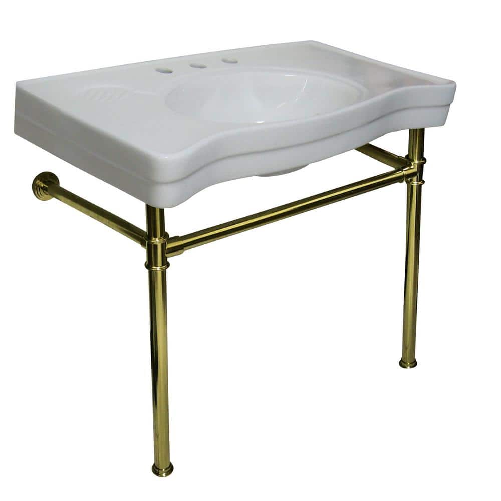 Kingston Brass Console Bathroom Sink With Metal Legs In Polished