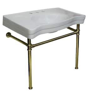 Console Bathroom Sink with Metal Legs in Polished Brass