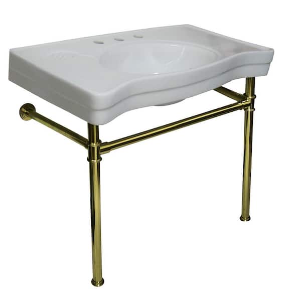 Kingston Brass Console Bathroom Sink with Metal Legs in Polished Brass