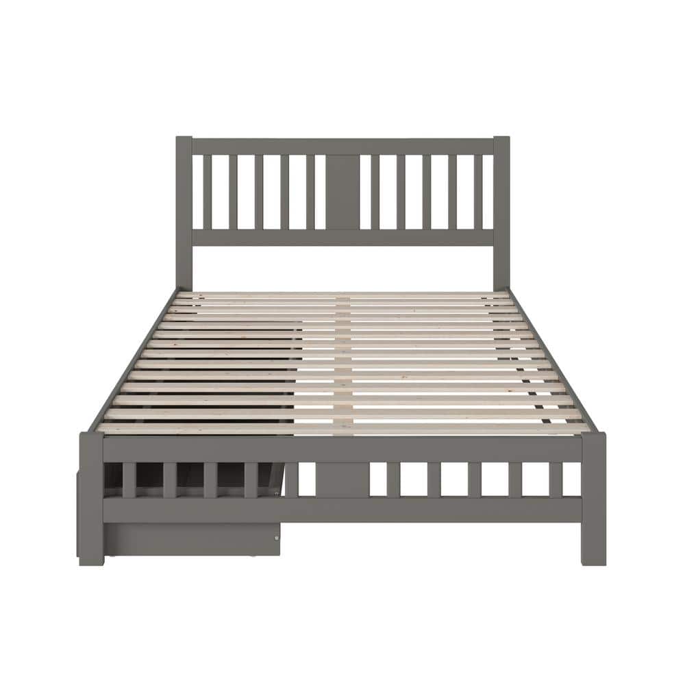 Gray Wood Queen Bed with Storage Drawers and Slats