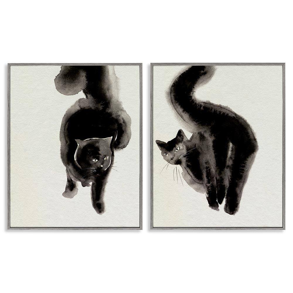 Minimal Black Cats by Melissa Wang 2 Pieces Gray Framed Animal Giclee Art Print 20 in. x 16 in. price history on PriceWatchPro