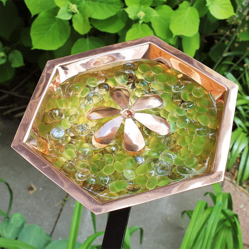 Hexagonal Copper Bee Birdbath with Metal Stake