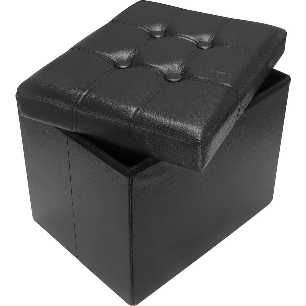 17 in. Black Storage Ottoman Footrest Stool