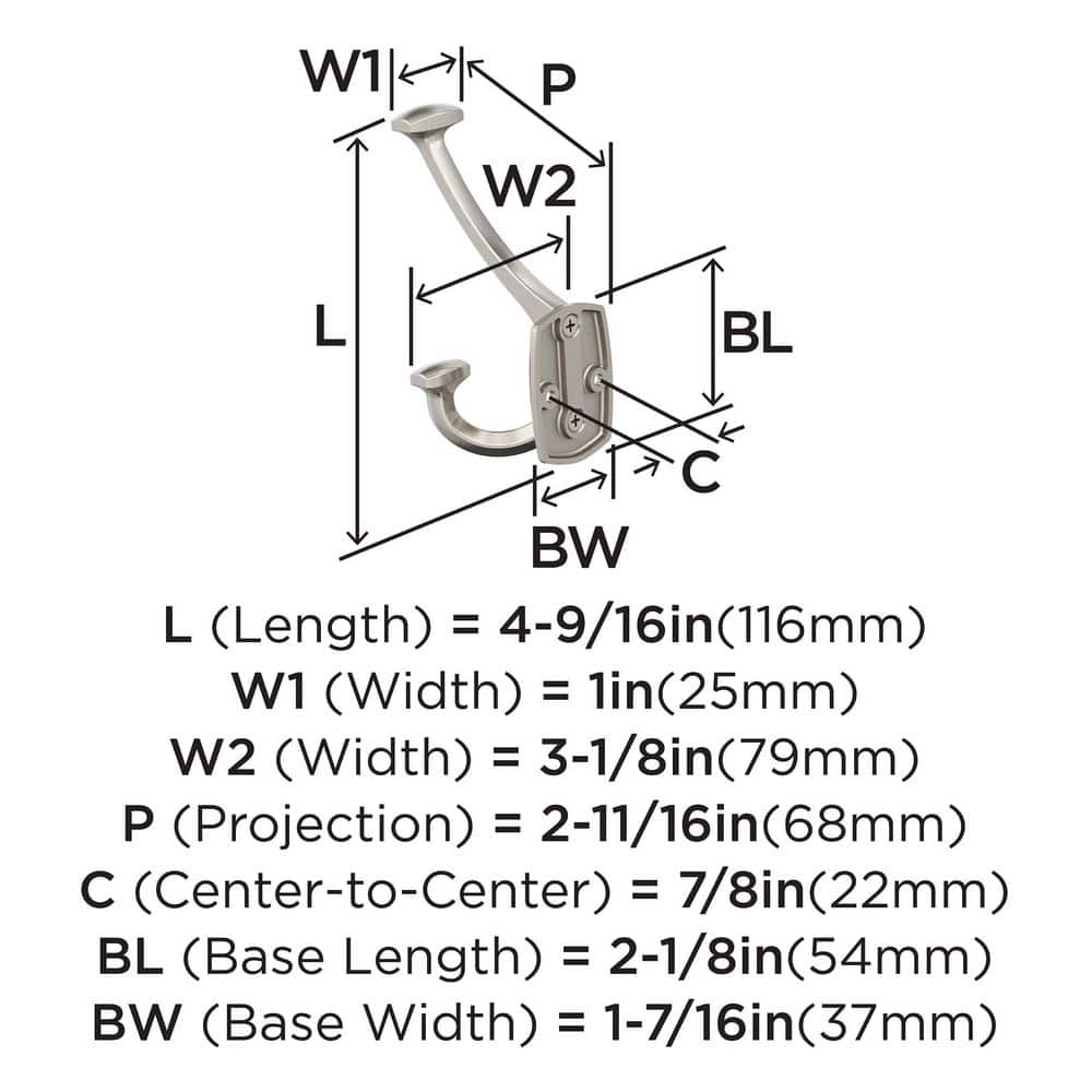 Satin Nickel Triple Prong Decorative Wall Hook
