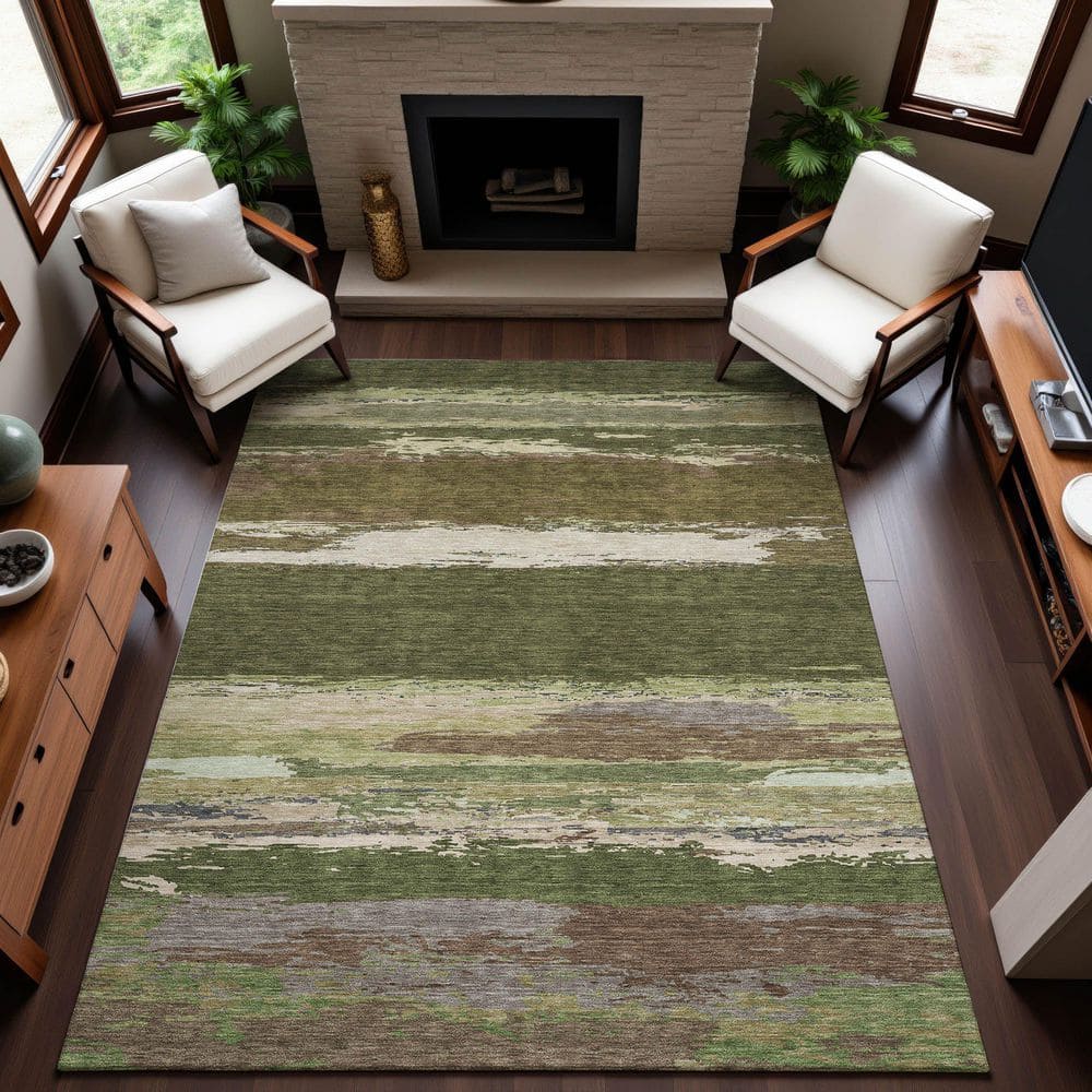 Mayfield Premium Machine Washable Abstract AMF1280 Olive 3 ft. x 5 ft. Area Rug price history on PriceWatchPro