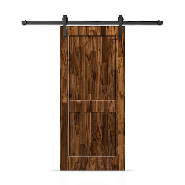 CALHOME 32 in. x 80 in. 2 Panel Shaker Hollow Core Walnut Stained Pine Wood Interior Sliding Barn Door with Hardware Kit