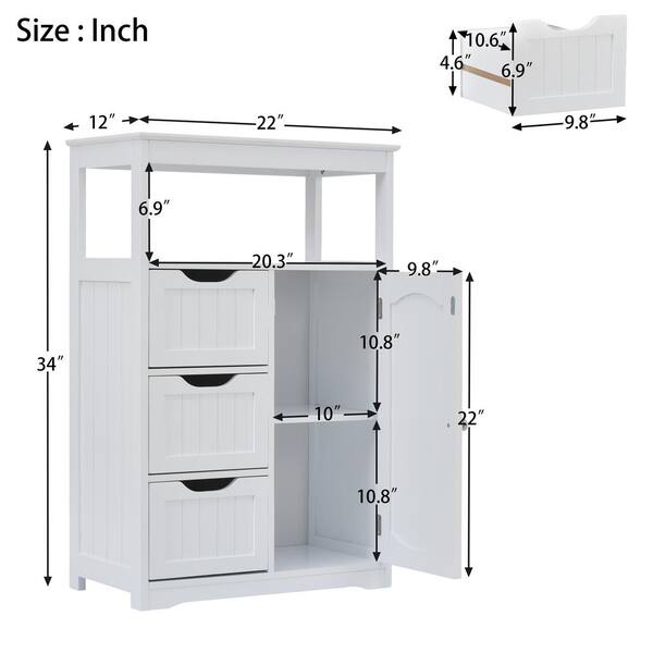 Forclover 22 In W X 12 D 34 H White Wood Freestanding Bathroom Linen Cabinet Monm725 04aak - Bathroom Linen Cabinet Sizes