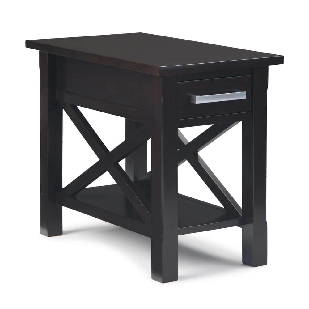 Hickory Brown Wood and Metal Narrow Side Table with Storage