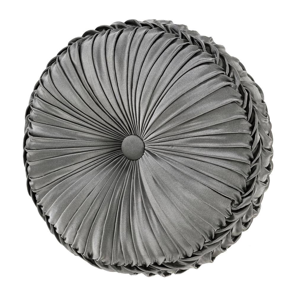 Blythe Silver Polyester Solid Tufted Round Decorative Throw Pillow 15 in. L