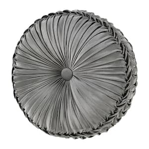 Blythe Silver Polyester Solid Tufted Round Decorative Throw Pillow 15 in. L X 15 in. W