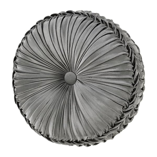 Unbranded Blythe Silver Polyester Solid Tufted Round Decorative Throw Pillow 15 in. L X 15 in. W