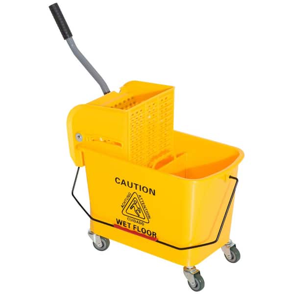 HOMCOM 5 Gal. Yellow Plastic Steel Janitor Mop Bucket with Down Press Wringer and Wheels
