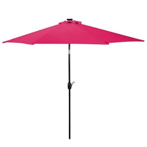 7 ft. Deluxe Market Solar Powered LED Lighted Patio Umbrella in Pink