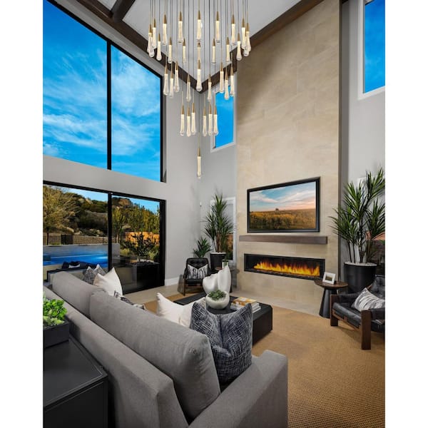 Modern Chandelier 36 in. 34-Light Embedded-LED Gold Chandelier for Staircase, Foyer, Living Room, Crystal Chandelier