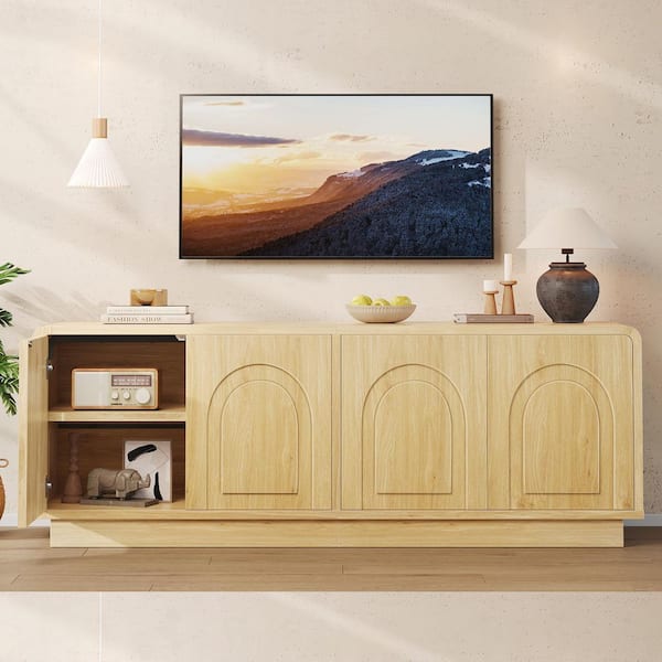 Bestier 63 in. Modern Natural Oak TV Stand Entertainment Center