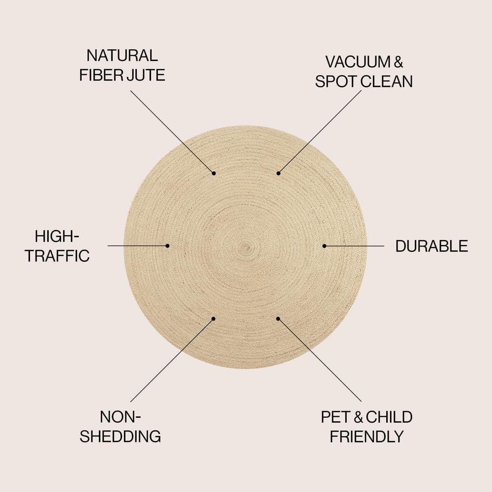Ivory Braided Jute Round Area Rug, 4' Diameter