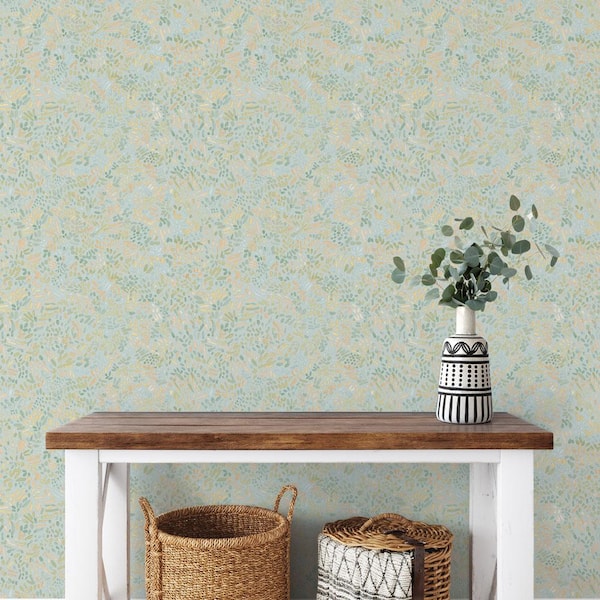 Robin's Egg Brushstroke Garden Vinyl Peel and Stick Wallpaper Roll (Covers 28 sq. ft.)