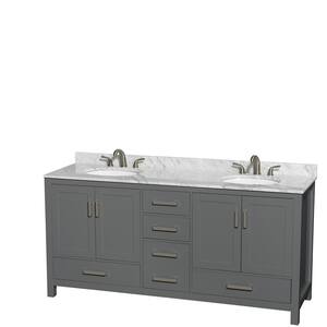 Sheffield 72 in. W x 22 in. D Vanity in Dark Gray with Marble Vanity Top in White Carrara with White Basins