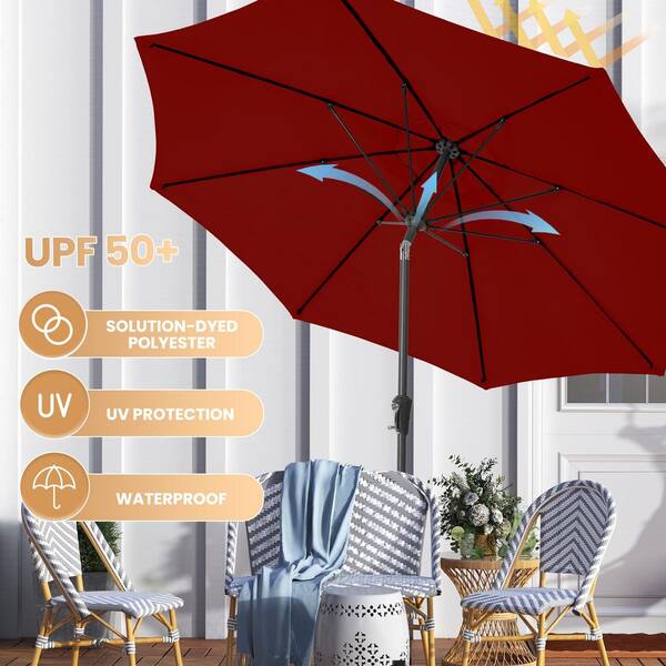 fiberglass patio umbrella red Kingdom 9FT Patio with Ribs, Outdoor Market Table Umbrella with Crank and Tilt, UV Resistant Waterproof Canopy for Patio, Garden, Deck, Pool, : Patio, Lawn & perfect for family gatherings Barara King Outdoor Waterproof Umbrella,