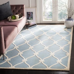 Cambridge Blue/Ivory 6 ft. x 9 ft. Border Knotted Geometric Area Rug