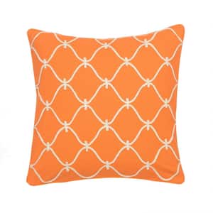 Serendipity Orange, White Ogee Pattern Rope Applique 20 in. x 20 in. Throw Pillow