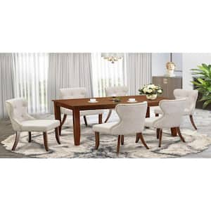 7-Piece Rectangle Mahogany Finish Solid Wood Top Dining Table with 6 Parson Chairs with Lattice Back