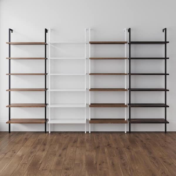 Nathan James Theo 6-Shelf Tall Bookcase Wall Mount Bookshelf Natural Wood Industrial Metal Frame Reclaimed Oak/Black