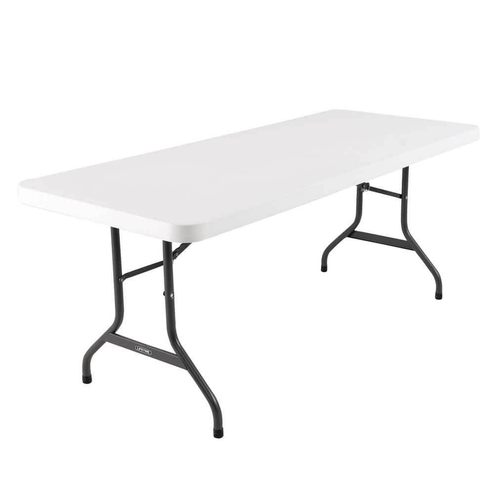 6-Foot White Granite Rectangular Folding Table with Steel Frame