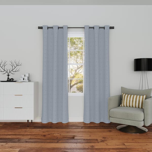 Salvino Retro Geometric Chambray Blue Polyester 40 in. W x 84 in. L Grommet 100% Blackout Curtain (Single Panel)