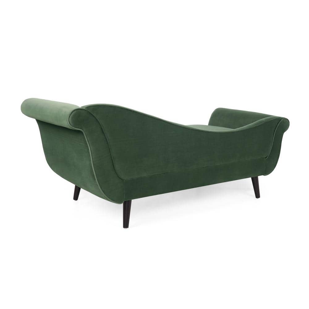 Sage Green Velvet Chaise Lounge with Dark Brown Birch Legs