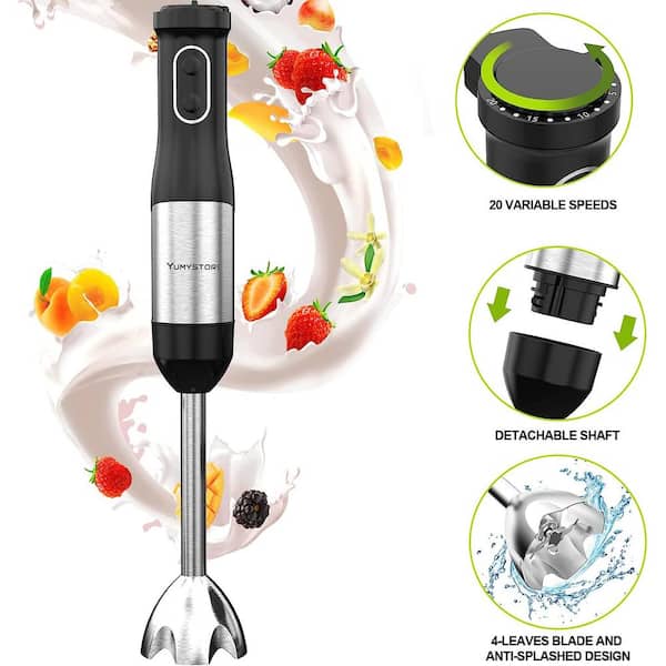 Edendirect 20-Speed Black 7 in 1 Immersion Blender with Ice Crusher, Bracket, Whisk, Milk Frother, 500 ml Chopper and 600 ml Beaker GDLBYHBXY2180 - The Home