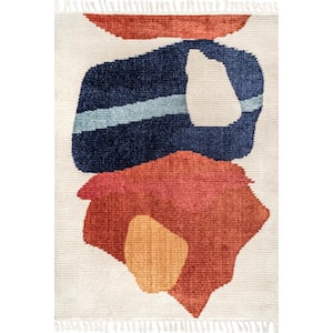 Ashton Beige 3 ft. x 5 ft. Contemporary Abstract Shag Area Rug