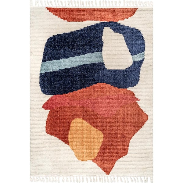 nuLOOM Ashton Beige Doormat 3 ft. x 5 ft. Contemporary Abstract Shag Area Rug