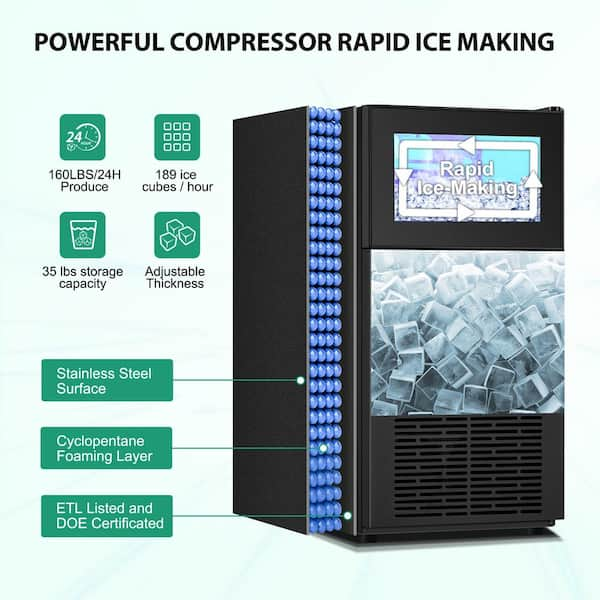 TAZPI Commercial Ice Maker 160 lbs. /24 H Freestanding Ice Maker