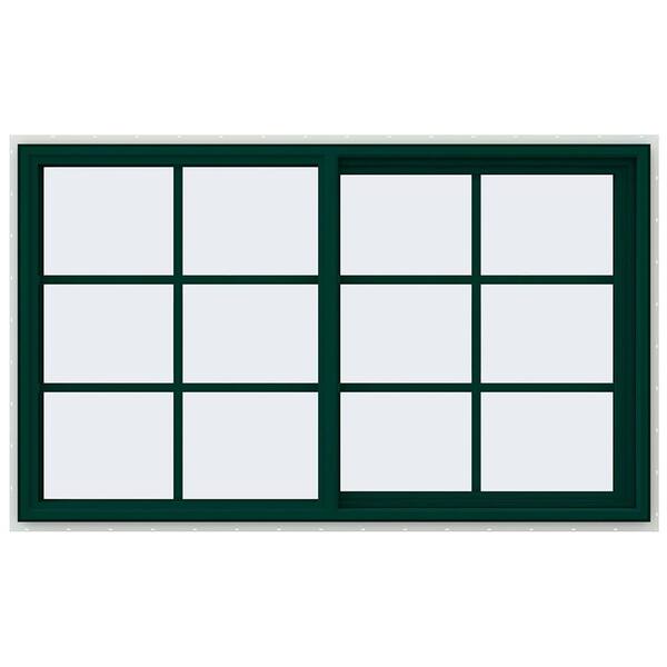 JELD-WEN 59.5 in. x 35.5 in. V-4500 Series Green Painted Vinyl Right-Handed Sliding Window with Colonial Grids/Grilles