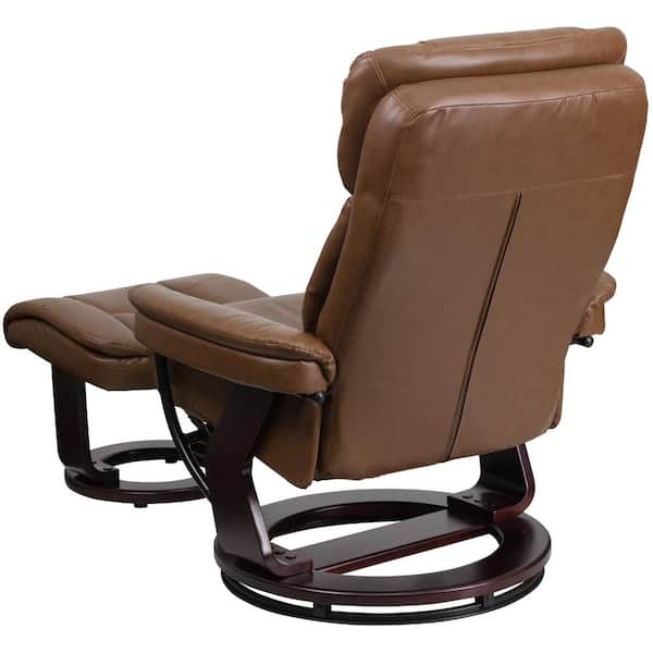 Mcombo leather soft swiveling recliner chair with online wrapped swiveling wood base and matching ottoman