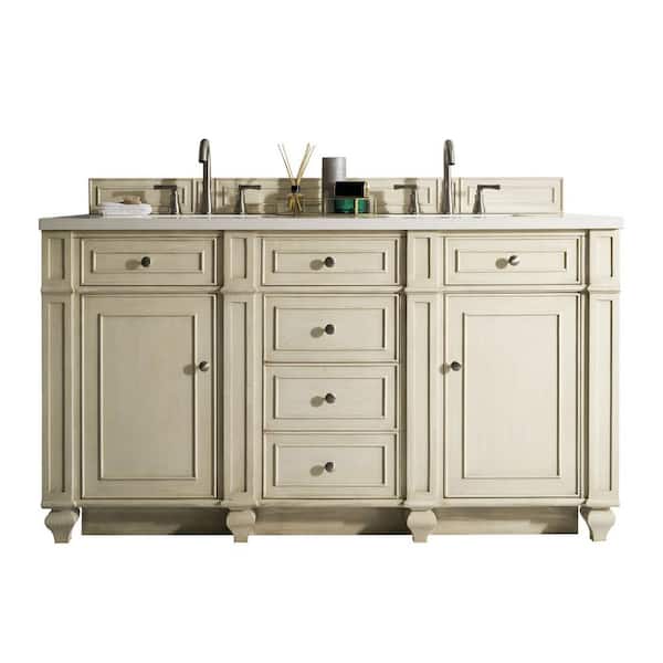 James Martin Vanities Bristol 60 In W Double Bath Vanity Vintage Vanilla With Solid Surface Top Arctic Fall White Basin 157v60dvv3af The Home Depot - 60 Inch Bathroom Vanity Double Sink With Toe Kick