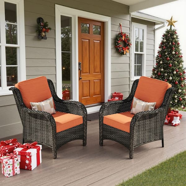 Clario Wicker Single Outdoor Lounge Chair with Orange Red Thickness Cushion (2-Pack)