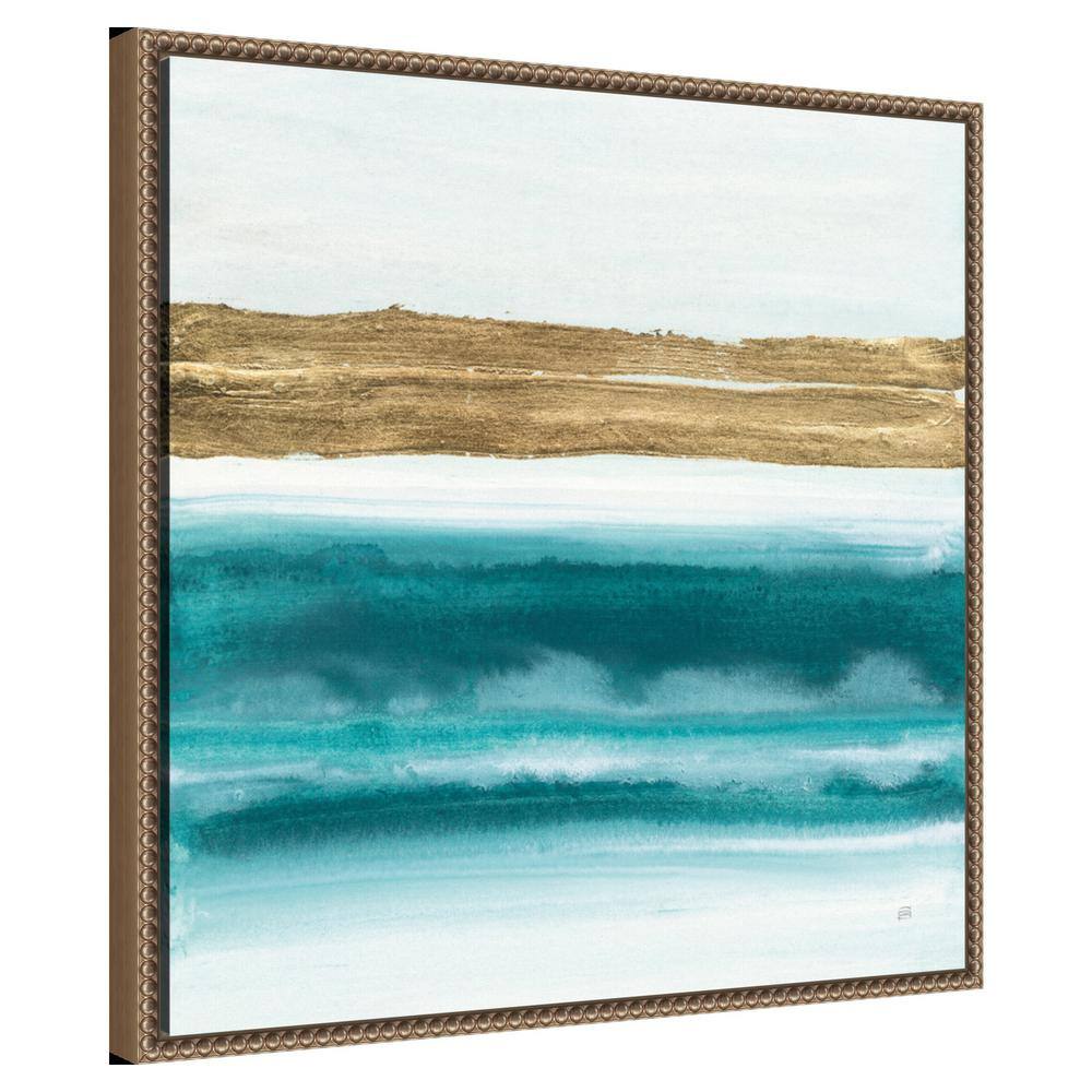 Gold and Teal Abstract Canvas Art with Beaded Frame