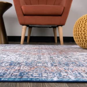 Blue 5 ft. x 7 ft. Distressed Traditional Machine Washable Area Rug