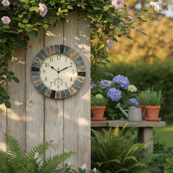 Outdoor Clock with Thermometer LINBQ227 - The Home Depot