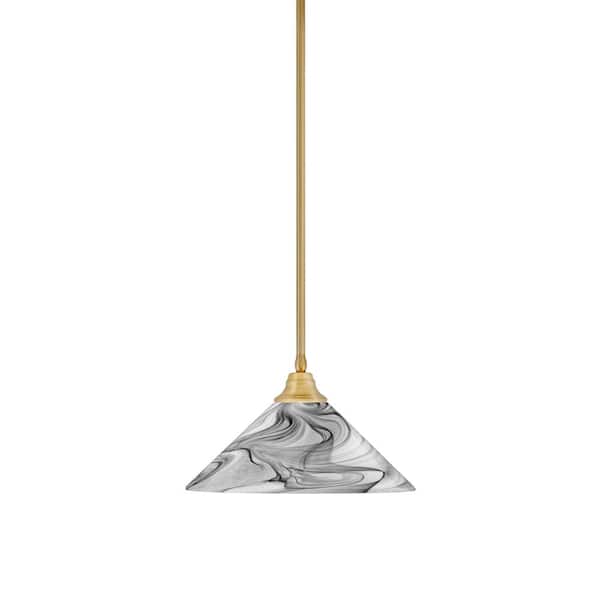 Unbranded Sparta 100-Watt 1-Light New Age Brass Stem Pendant Light with Onyx Swirl Glass Shade and Light Bulb Not Included