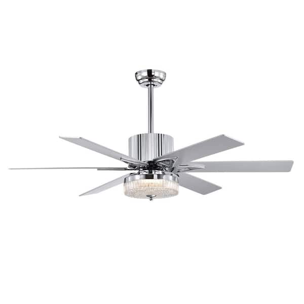FIRHOT 52 in. LED Light Indoor/Outdoor Reversible Motor Chrome Smart Ceiling Fan with Remote Control